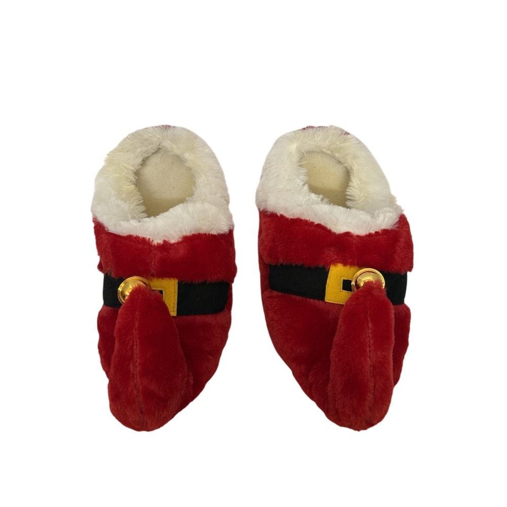 Santa Elf Christmas Slippers Red Faux Fur Jingle Bell Holiday House Shoes M‎ 7-8